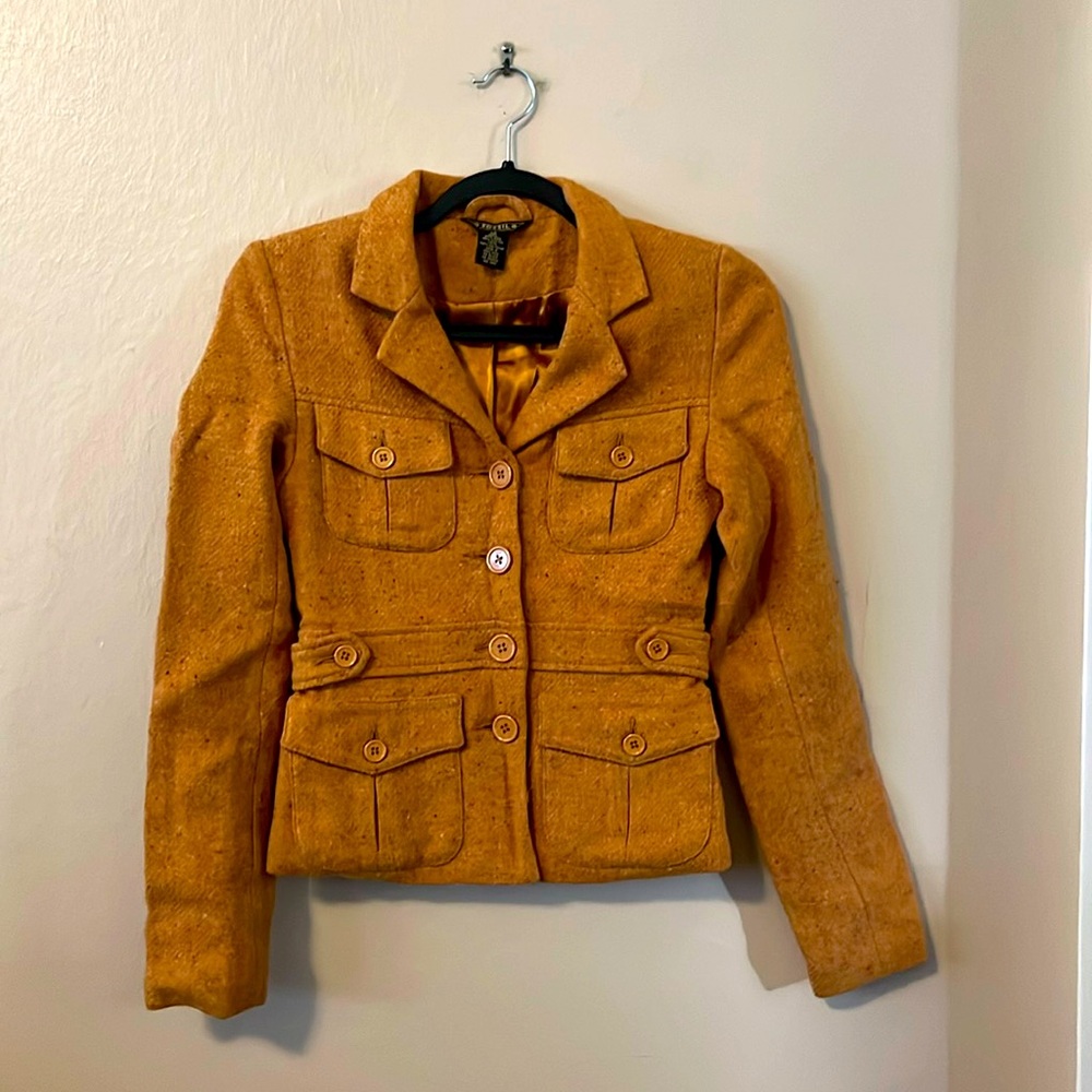 Fossil Wool Blend Mustard Yellow Tweed Utility Blazer XS